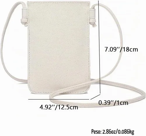 Vista 2 de Bolso cruzado pequeño para mujer, mini bolso cruzado de lona de algodón Beige