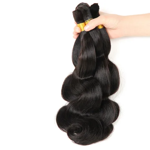 Vista 2 de Cabello humano ondulado a granel, 4 paquetes (7.05 oz) negro natural, 16, 18, 20, 22 pulgadas, sin trama, para caja sin costuras y trenzas bohemias