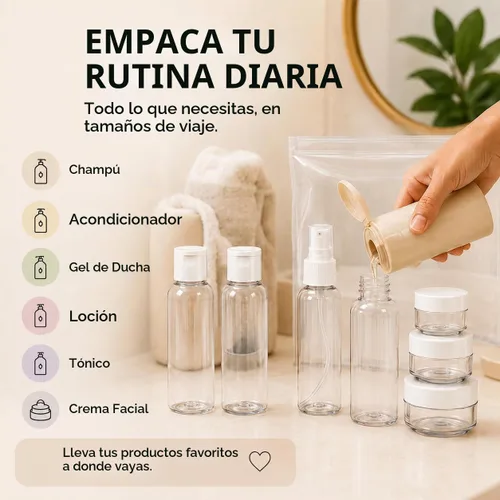 Vista 3 de Conjunto de 7 – Botellas vacías tamaño de viaje de plástico transparente, aprobado por la TSA/Aerolínea