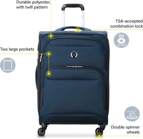 Vista 2 de DELSEY Paris Sky Max 2.0 Softside - Maleta expandible con ruedas giratorias, Azul, Sky Max 2.0 Softside - Equipaje expandible con ruedas giratorias