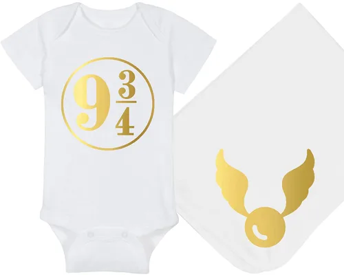 Vista 40 de Sombrero de bebé Wizard - Chosen One (tela negra - diseño dorado)