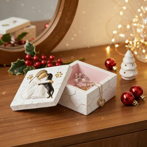 Vista 9 de NAN ZAI NAN FANG Caja de recuerdo de regalo para amantes de los perros para niñas y mujeres, contiene tesoros tallados a una niña y su perro
