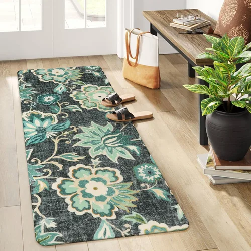 Vista 41 de Lahome - Tapete floral con estampado de cachemira, lavable, antideslizante, pequeño, anti-manchas, suave, para baño, entrada, dormitorio, Negro