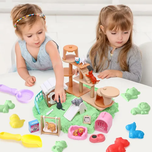 Vista 7 de Lorfancy Juguetes de Caja de Arena para Gatos Kit de Juego con Arena para Niños Juguete Sensorial de Contenedor para Niños Pequeños 2.2 libras Arena