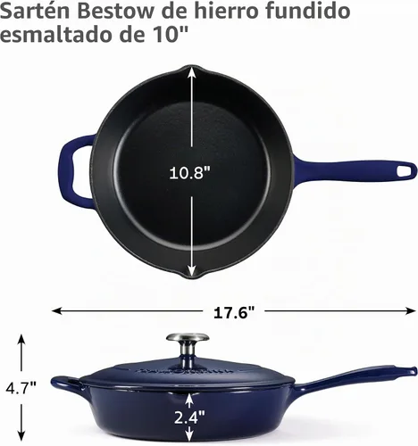 Vista 3 de Tramontina Bestow Sartén de hierro fundido esmaltado de 10 pulgadas con Azul