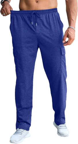 Vista 3 de CTU Pantalones deportivos holgados de moda para hombre, ligeros, para entrenamiento, pantalones deportivos con parte inferior abierta con bolsillos