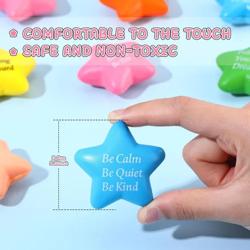 Vista 2 de Leyndo 100 bolas de estrés con forma de estrella a granel con citas motivacionales para aliviar el estrés de 2.2 pulgadas, mini bola de estrés