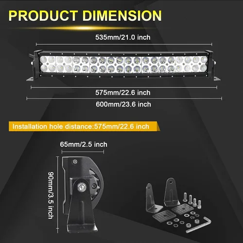 Vista 2 de Willpower Barras de luz LED curvadas de 22 pulgadas, 120 W, combo de inundación puntal, barra LED delgada con arnés de cableado, luces LED