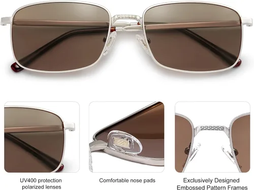 Vista 4 de SOJOS Gafas de sol polarizadas rectangulares retro vintage para hombre y mujer clásicas UV400 Metal Sunnies SJ1215