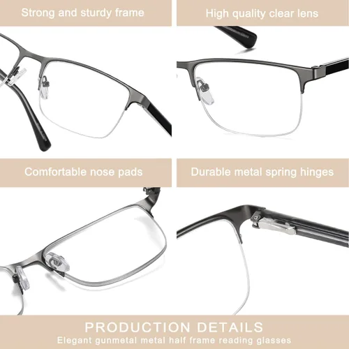 Vista 7 de EYECEDAR Paquete de 5 lentes de lectura para hombre, marco de acero inoxidable ultrafino, bisagras de resorte de metal, lectores para hombres