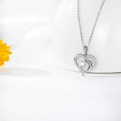Vista 2 de Collar con corazón de oro macizo de 14 quilates para mujer collar con colgante de corazón de doble amor joyería delicada regalo para mamá esposa