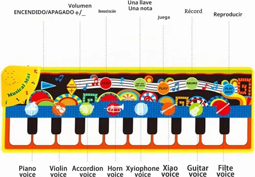 Vista 8 de Cyiecw alfombra musical de piano, para tocar y bailar, con 19 teclas, 8 instrumentos musicales para seleccionar, bocina integrada, función