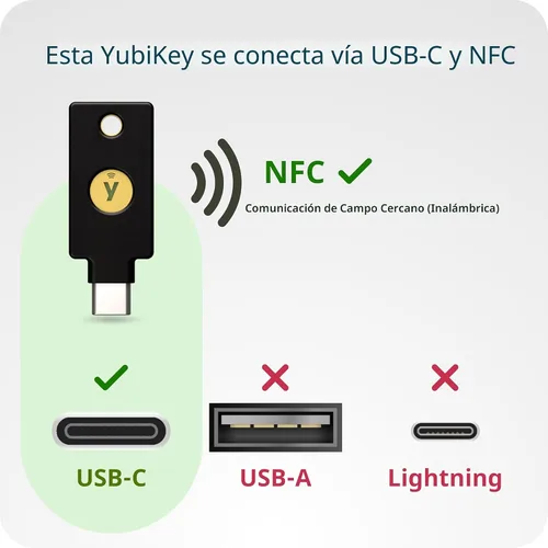 Vista 7 de Yubico - YubiKey 5C NFC - Llave de seguridad de autenticación de múltiples factores (MFA) y clave de acceso, conéctese a través de USB-C o NFC