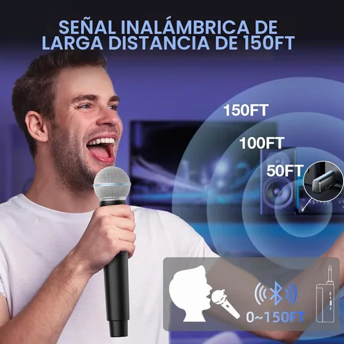 Vista 2 de Micrófono inalámbrico, micrófonos recargables inalámbricos de mano duales dinámicos, micrófonos de karaoke NEW BAXS con salida de 1/4 pulgada