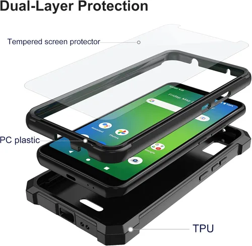 Vista 3 de Ailiber Funda para AT&T Calypso 3 (U328AA), ATT Calypso 3 con protector de pantalla de vidrio templado, protección de estructura de doble capa, a
