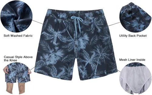 Vista 6 de Nonwe Traje de baño para hombre, de secado rápido, retro, suave, lavado con cordón