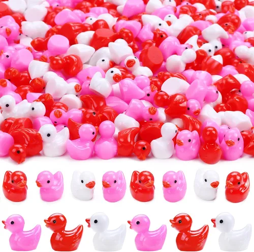 Vista 12 de DULEFUN 100 piezas mini patos con purpurina coloridos pequeños de resina para ocultar figuras de animales de plástico para casa de muñecas, micro