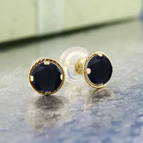 Vista 101 de Gem Stone King Aretes redondos de oro amarillo de 14 quilates con piedra natal Redondos de 0.157 in Aretes de oro para mujeres y hombres