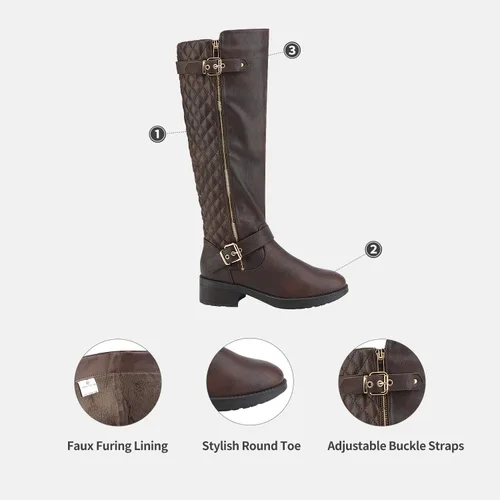 Vista 3 de DREAM PAIRS - Botas de montar de invierno para mujer cómodas hasta la rodilla y de pantorrilla ancha