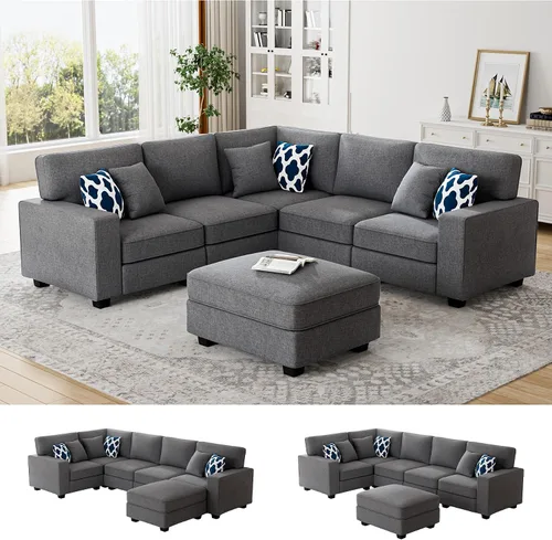 Vista 19 de Legend Vansen - Sofá seccional modular en forma de U con otomano, sofá de esquina reversible moderno para sala de estar (Antracita, 2+3 con otomano)