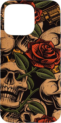 Vista 31 de Funda con diseño de tatuajes de flash tradicional para iPhone 17 con diseño retro rojo de rosas de calavera