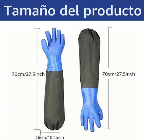 Vista 7 de 2 pares de guantes largos de goma de PVC resistentes a los productos químicos, longitud del codo, guantes impermeables resistentes para lavar