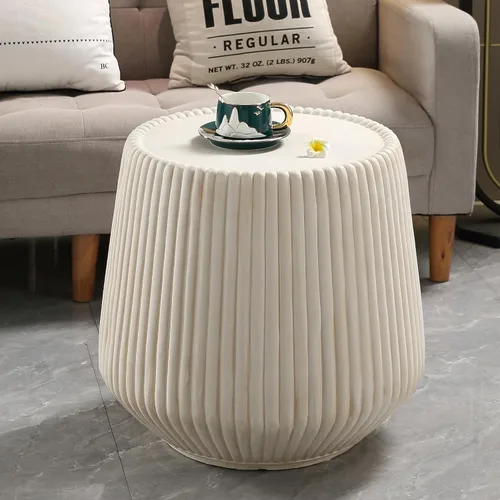 Vista 15 de kevinplus ø22'' Marble Top Side Table Round Circle Fluted End Table for Living Room, Modern Luxurious Wood Frame & Brushed Gold Metal Base, No