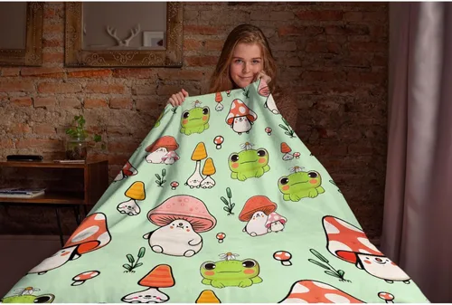 Vista 5 de Manta de rana y hongos, manta suave y acogedora de franela para sofá, cama, sala de estar, 40 x 30 pulgadas (XS) para mascotas