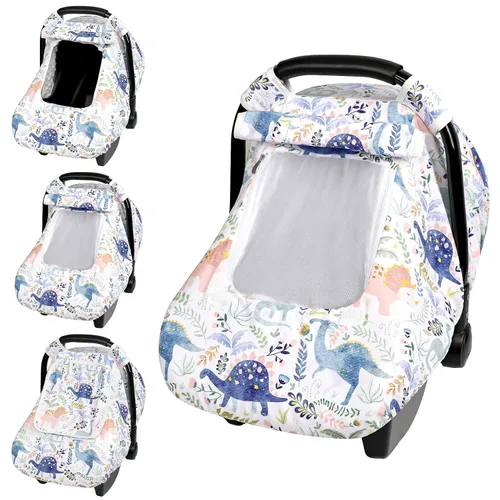 Vista 24 de Funda para asiento de auto Pea Pod para bebé, capota para asiento de auto infantil para recién nacidos con 2 capas de ventanas de tela de malla