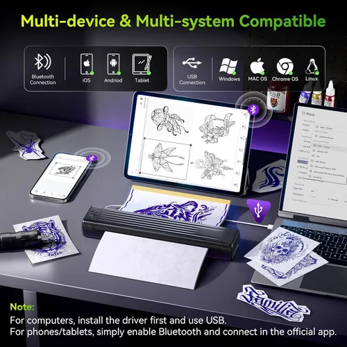 Vista 4 de Itari Kit de impresora de plantillas de tatuaje con papel de transferencia Negro