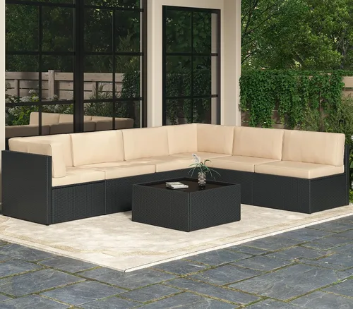 Vista 8 de AECOJOY Juego de muebles de patio al aire libre de 7 piezas, sillas seccionales de conversación al aire libre con mesa auxiliar, patio seccional