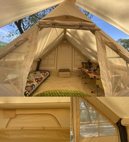 Vista 5 de Tienda de campaña inflable impermeable con bomba y mosca de lluvia, tienda inflable al aire libre para acampar para 2-3 personas