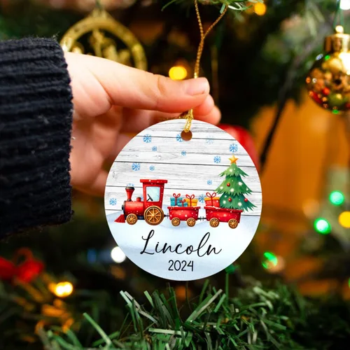 Vista 3 de Adorno de tren de Navidad, adorno de tren personalizado para decoración de árbol de Navidad, adorno personalizado de tren de amor para niños