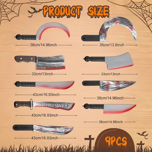 Vista 2 de Vinsot Juego de cuchillos de plástico de Halloween de 9 piezas, accesorios