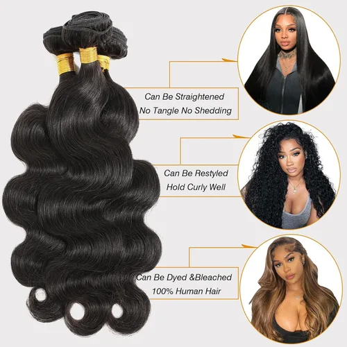 Vista 2 de CSCHS Manojos de cabello humano 12A de 22, 24, 26 pulgadas, mechones de cabello humano ondulado 100% sin procesar, extensiones de cabello virgen