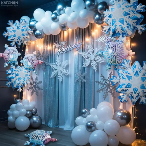 Vista 4 de KatchOn, Globos grandes de copo de nieve – 29 pulgadas, paquete de 8 Globos de invierno para decoraciones de Navidad Decoraciones de copo
