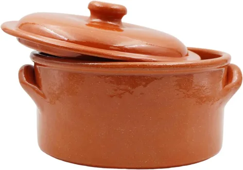 Vista 4 de Olla de cocina tradicional portuguesa hecha a mano con tapa de arcilla de cerámica de terracota