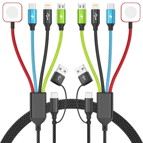 Vista 8 de Travel Essentials - Cargador de Apple Watch, cable de carga múltiple 4 en 2 con doble tipo C, cargador de viaje USB A/C para múltiples dispositivos