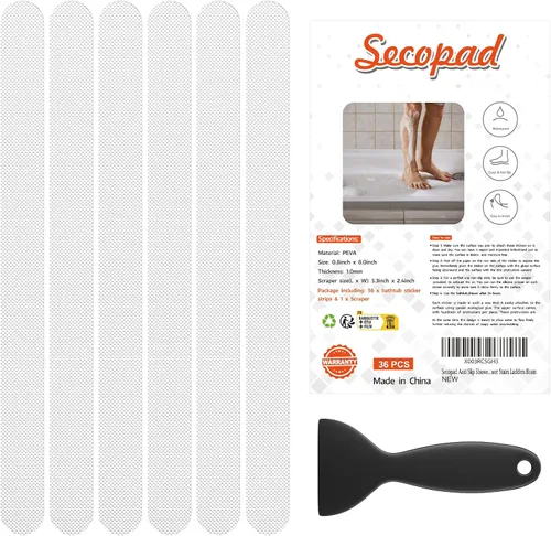 Vista 10 de Secopad Tiras adhesivas antideslizantes para bañera con raspador, 36 unidades, transparente Original Safety Anti-Slip Treads, Comfortable PEVA
