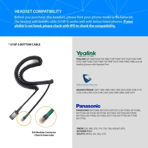 Vista 2 de IPD IPH-160 Auriculares para teléfono con micrófono con cancelación de ruido para oficina y centro de llamadas. Compatible con todos los teléfonos