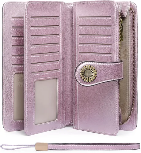 Vista 15 de SENDEFN Billeteras de cuero para mujer, tarjetero de crédito con bloqueo RFID, pulsera de gran capacidad with RFID Blocking, Large Capacity