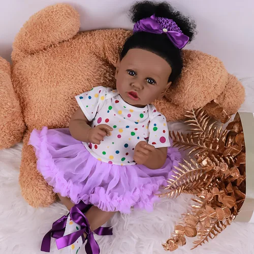 Vista 2 de kgniess - Muñecas de bebé recién nacidas realistas, niña negra, muñeca realista de silicona de 22 pulgadas, muñeca recién nacida afroamericana