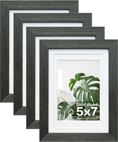 Vista 53 de Egofine - Juego de 4 portarretratos A4 de madera maciza y cubierta de plexiglás de 4 x 6/6 x 8 pulgadas con paspartú o A4 sin paspartú, para mesa