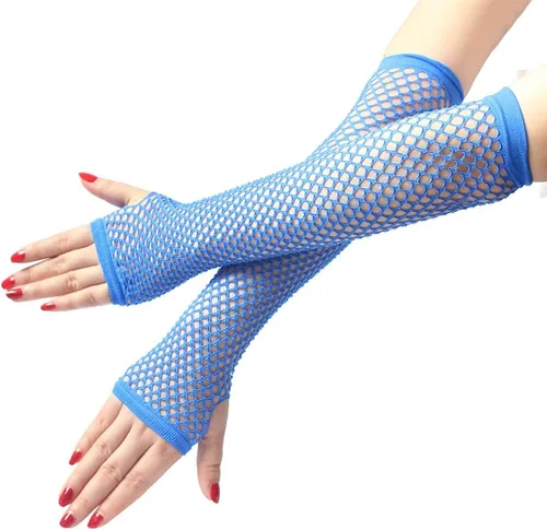 Vista 2 de Seeksmile Guantes de red de brazo sin dedos para fiesta temática de los años 80 para mujer