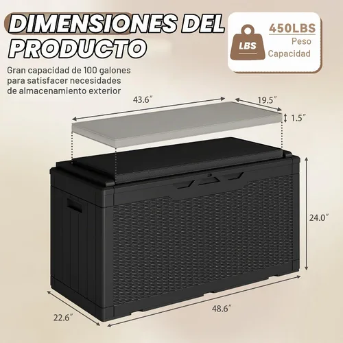 Vista 5 de Devoko Caja de almacenamiento impermeable para exteriores con cojín de 100 Negro