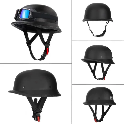 Vista 2 de Casco de motocicleta de estilo alemán, casco de media concha para adultos, hombres y mujeres, casco de motocicleta ligero retro aprobado por DOT