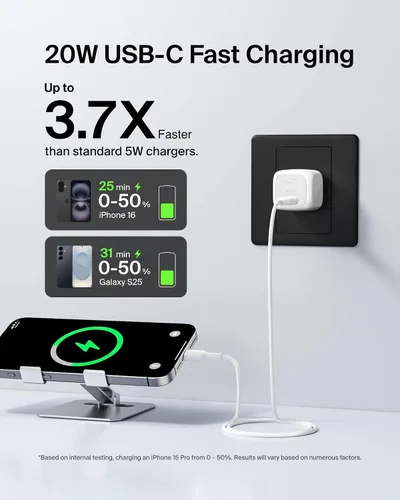 Vista 2 de Belkin Bloque de carga USB C de 20 W (paquete de 2) – Cable USB C incluido – Bloque de carga rápida, cargador de pared tipo C – Apple iPhone 17