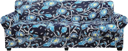 Vista 57 de hyha Funda para sofá, fundas para sofá biplaza, diseño floral, elásticas, estampadas, 3 piezas, fundas para sofá de 2 cojines separados, protector