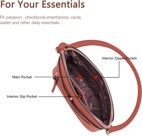 Vista 5 de La Terre Fashion - Bolso bandolera con zíper frontal y bolsillo funcional, ligero y suave de piel vegana, tamaño mediano
