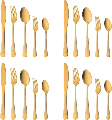 Vista 13 de Christmas Gift Black Hammered Flatware Sets for 4, 20 Pieces Unique Pattern Design Stainless Steel Cutlery Silverware Set Includes Dinner